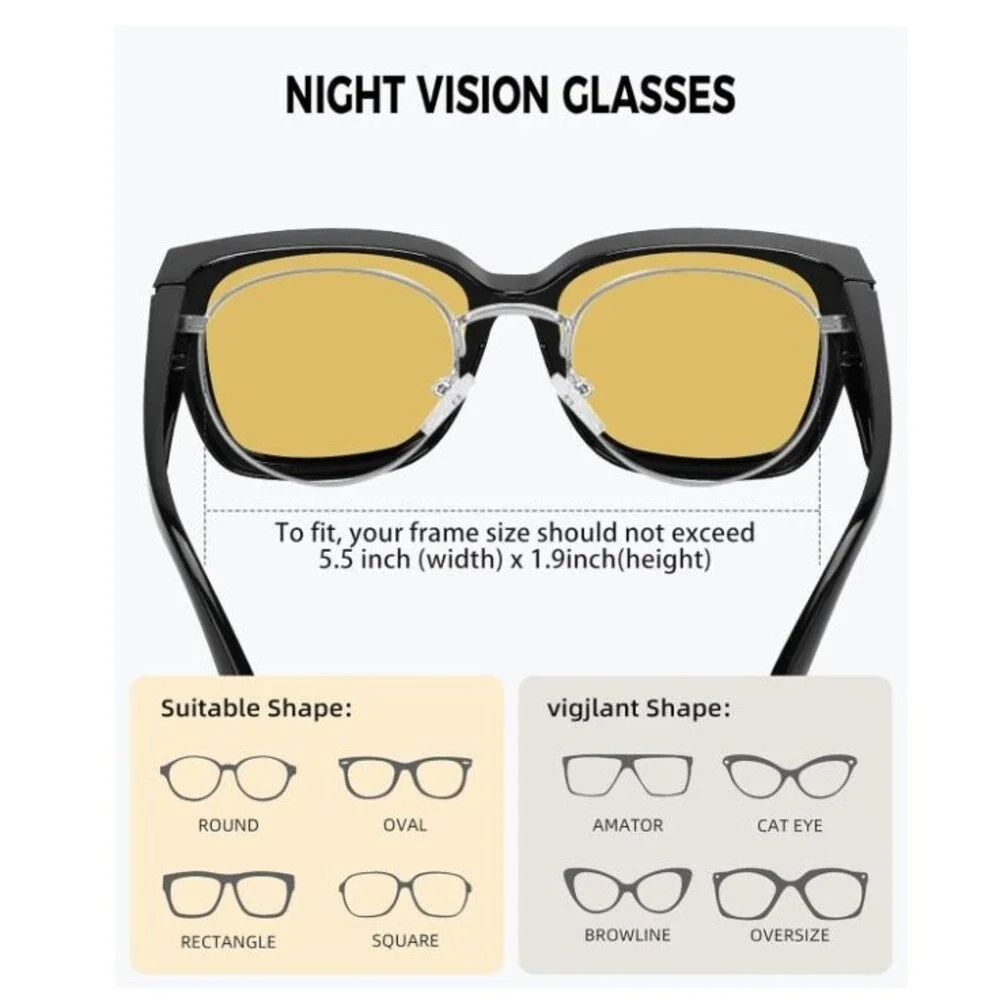 Night Vision Driving Glasses Fit Over Eyeglasses Anti Glare Yellow Lens